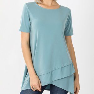 Blue Grey Chifon overlay short sleeve tunic